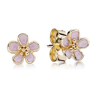 Authentic Pandora Cherry Blossom Gold & Pink Cherry Blossom Stud Earrings - NWT